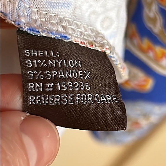 J. McLaughlin Blue & Orange Floral Bird Top, size M - Picture 6 of 8